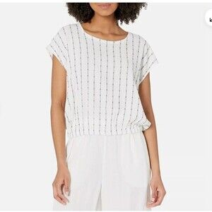 NWT MADEWELL Per Se Top Dot Fabric Cap Sleeve Soft Knit Size M